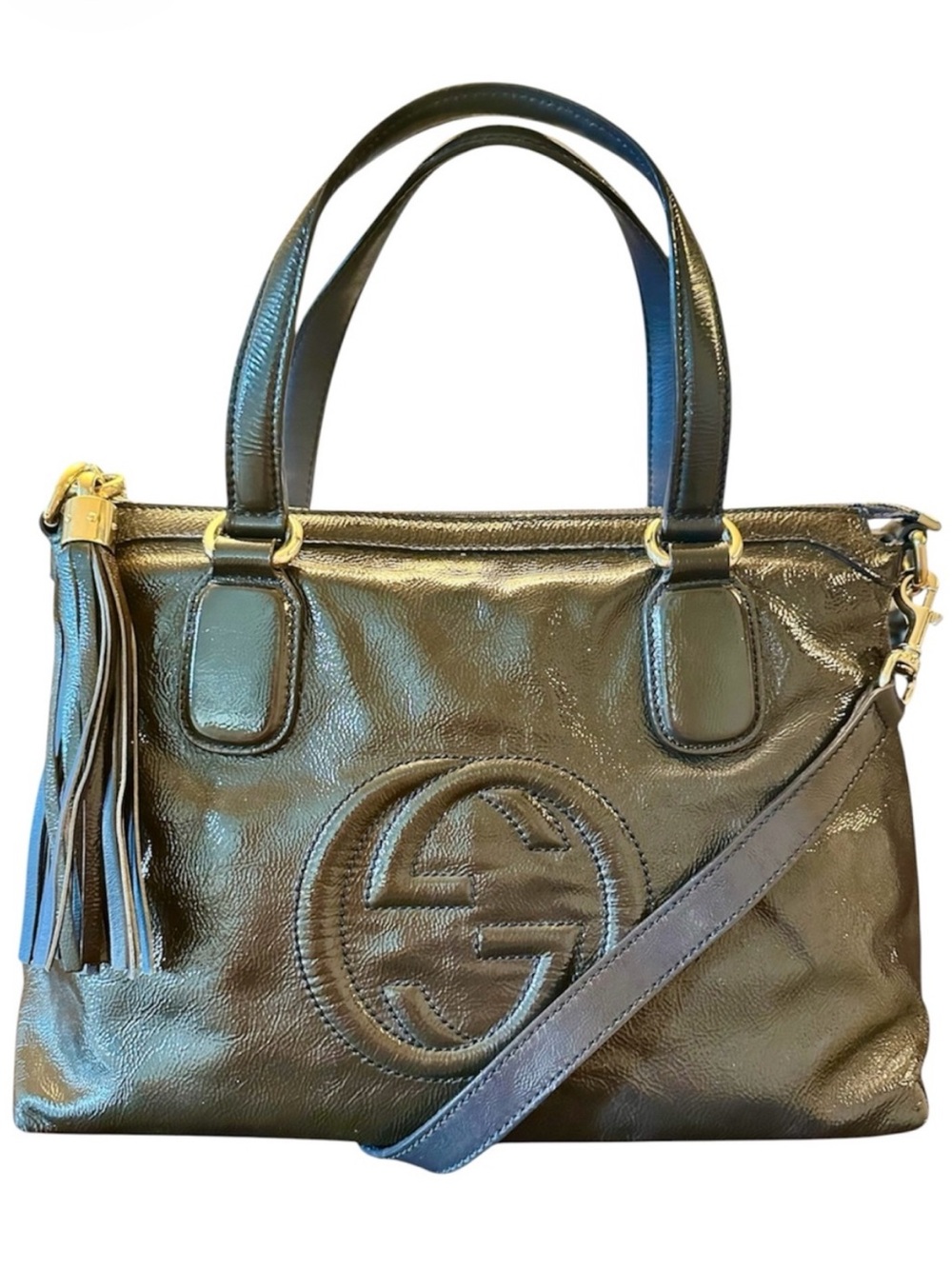 RARE GUCCI Soho Vernice Naplack Patent Leather GG Tote Crossbody Bag